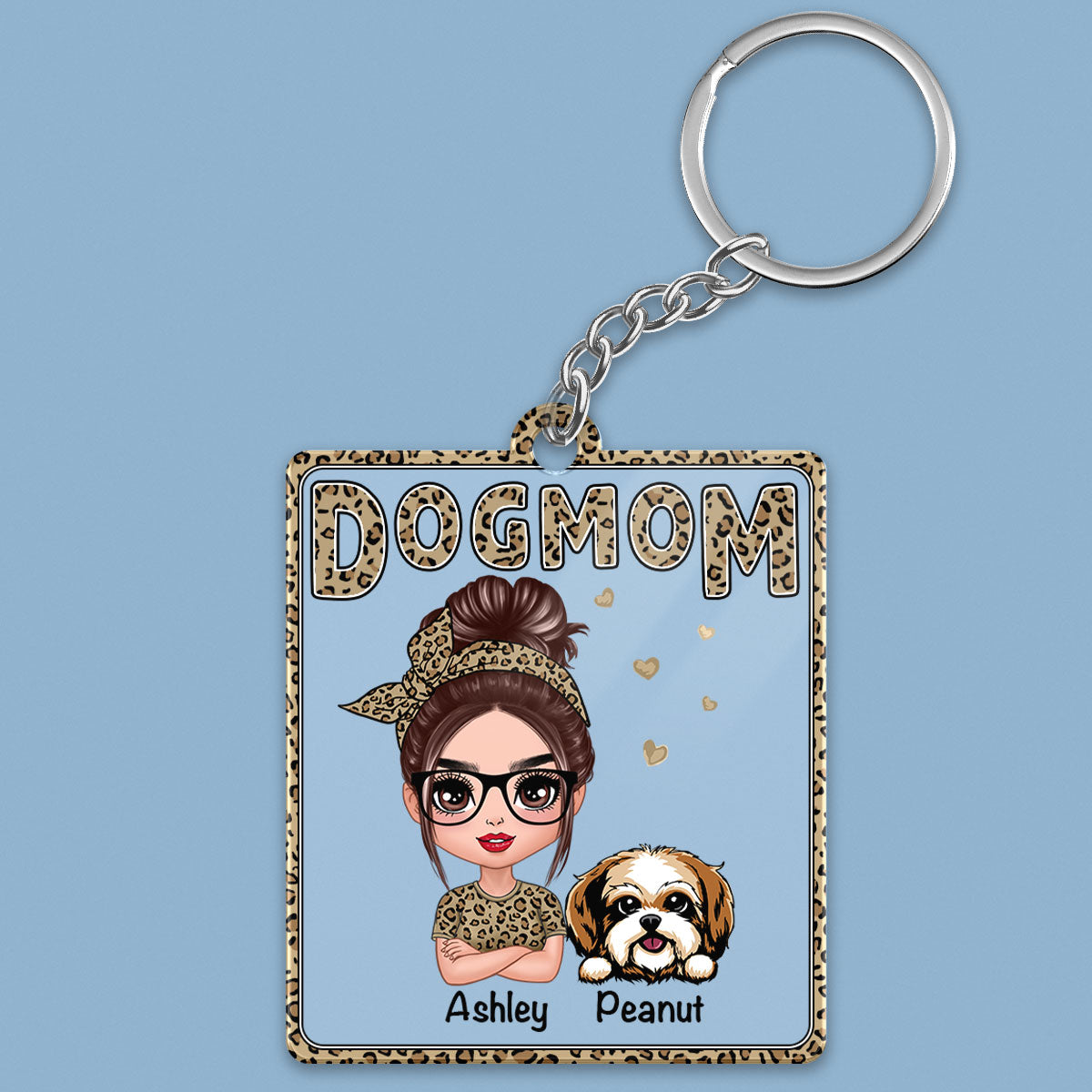 Leopard Shirt Doll Dog Mom Personalized Acrylic Keychain
