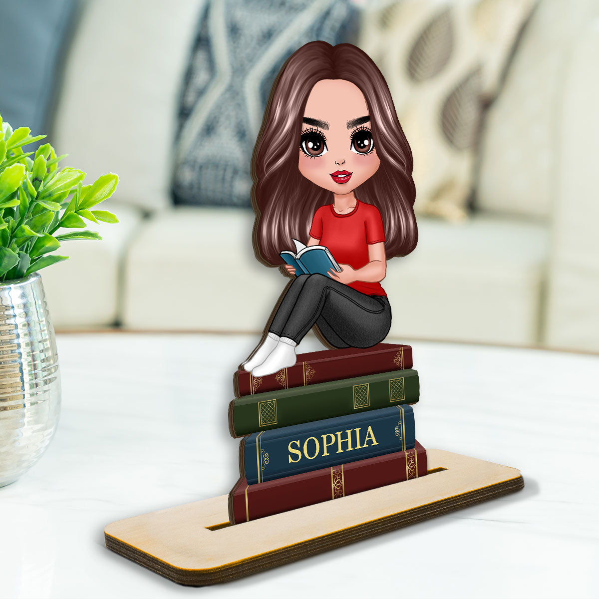 Gift For Book Lover Book Worm Custom Personalized Standing Wooden Plaque