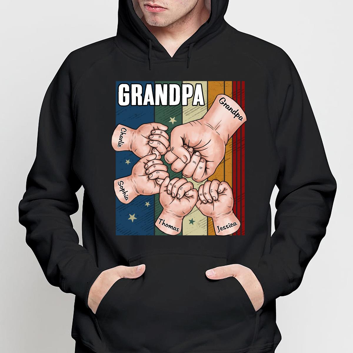 Retro Dad Grandpa Uncle And Kids Hands Fist Bump Personalized Shirt