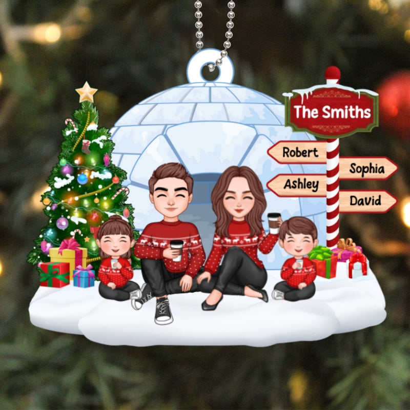 North Pole Cute Family Sitting Personalized Acrylic Ornament