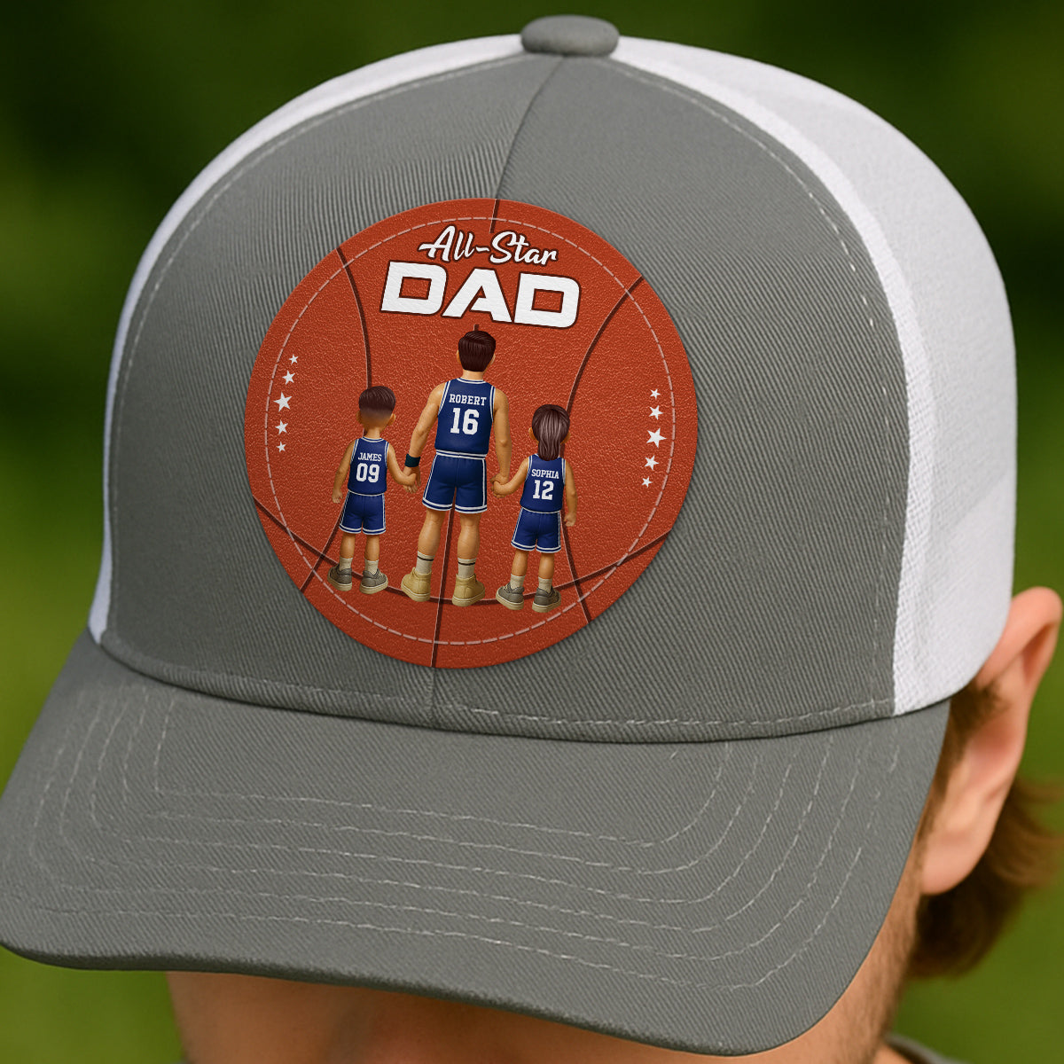 All-Star Dad Basketball Dad & Kids Personalized Leather Patch Hat
