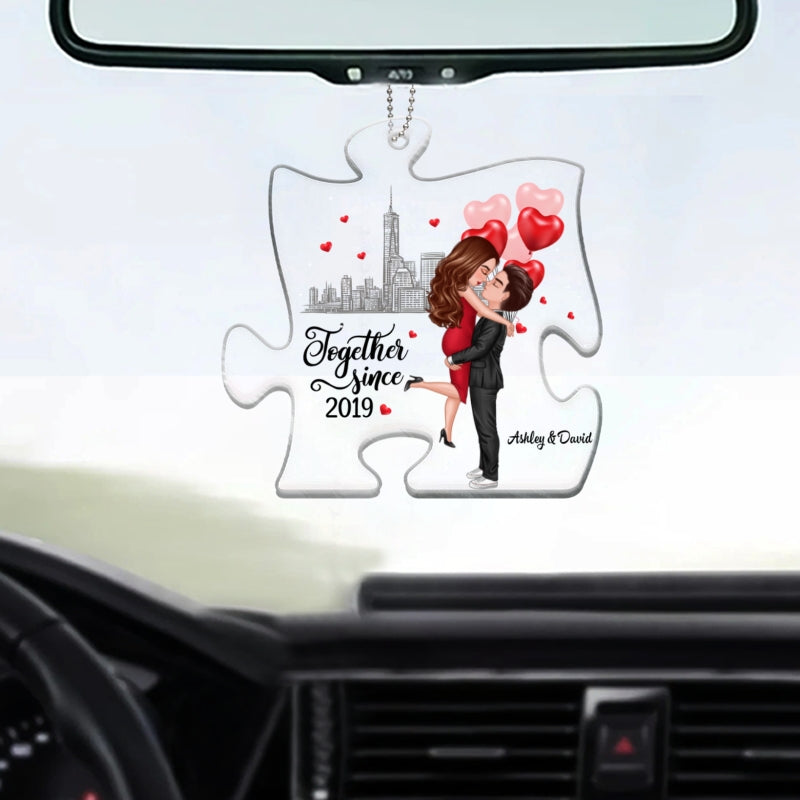 The Missing Piece To My Heart Hugging Kissing Doll Couple Personalized Acrylic Ornament - Anniversary Gift For Couple - Gift For Him, Gift For Her