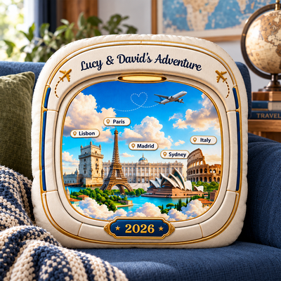 Travel Destination Landmarks From Airplane Window 2D Flat Printed - Personalized Pillow - Traveling Destination Keepsake, Gift For Traveling Lovers