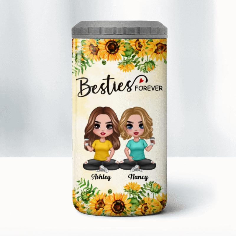 Sunflower Doll Besties Gift For Best Friends Personalized 4 In 1 Can Cooler