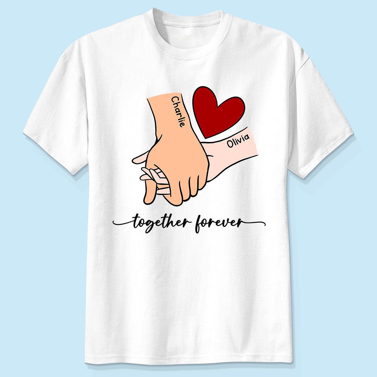 Personalized Couple Holding Hands Red Heart Shirt,  Gift, Anniversary Gift for Him for Her