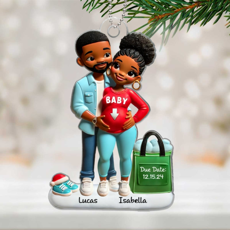 Personalized Baby on the Way Afro Couple Valentine's day Ornament, 3D Effect Ornament,  Keepsake for New Parents