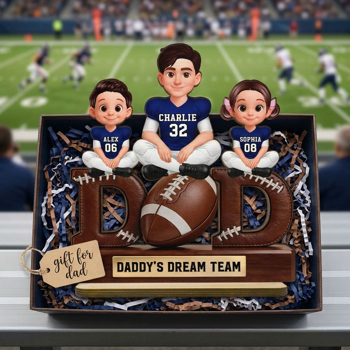 American Football Daddy's Dream Team - Personalized 2-Layered Wooden Plaque - Father's Day Gift For Dad