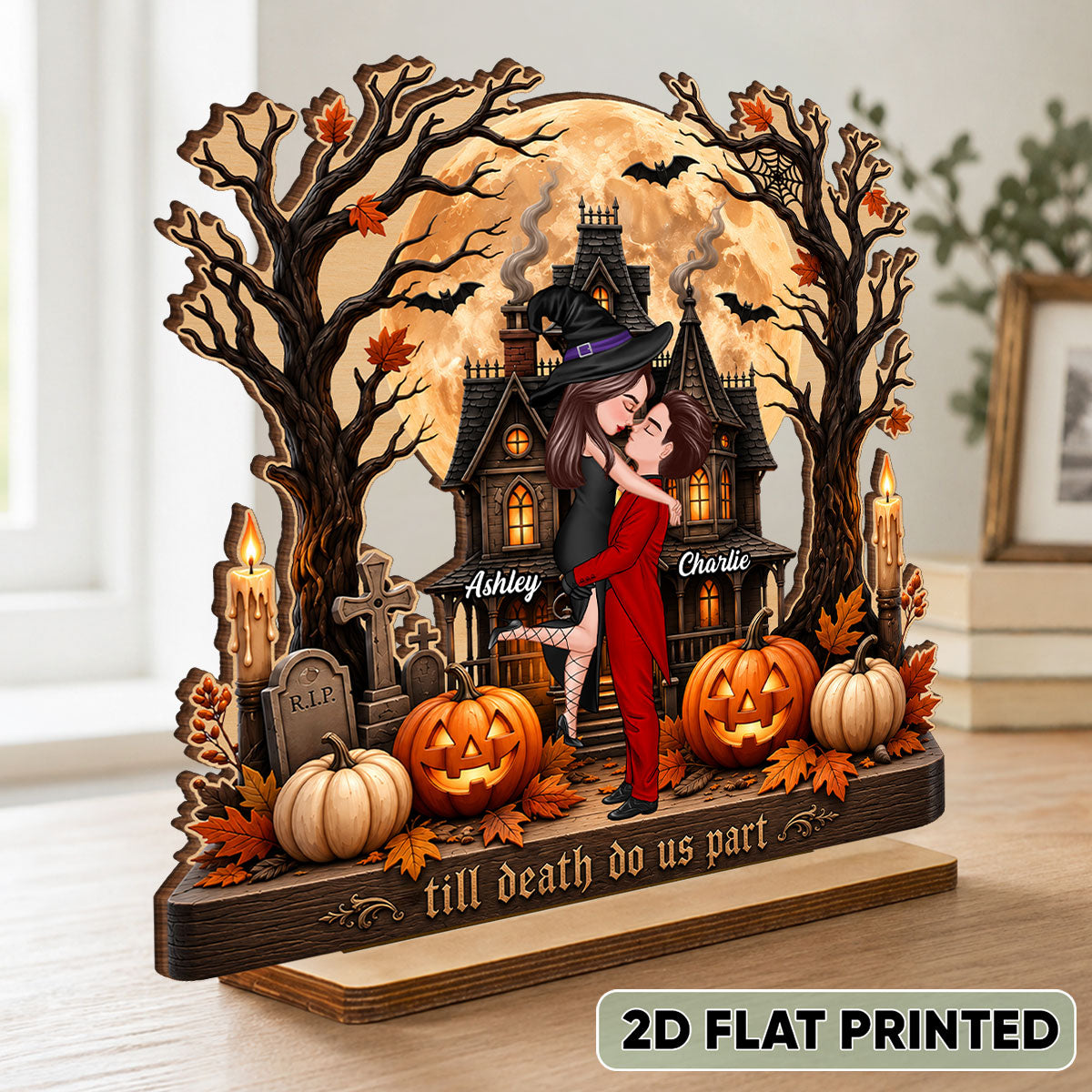 Couple Haunted House Ghost - Personalized 2-Layered Wooden Plaque - Halloween Decor Gift, Gift For Couple