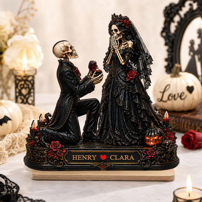 Skeleton Couple Marriage Proposal - Personalized 2-Layered Wooden Plaque - Halloween Decor Gift, Gift For Couple