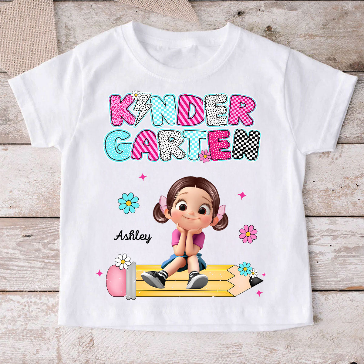 Personalized Kindergarten Tshirt for Girls, Colorful Pencil Pattern Custom Kids Name, Back To School Shirt Toddler, First Day School Outfit