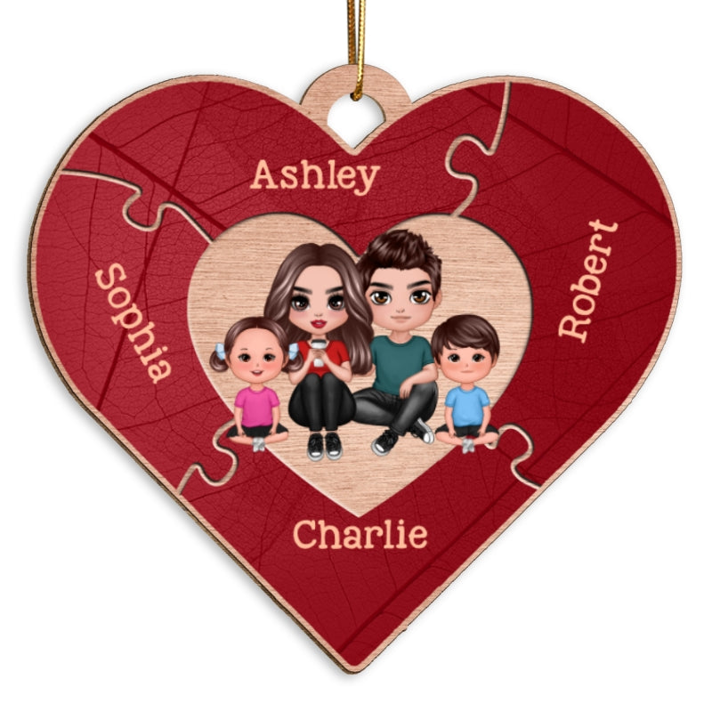 Together We Make A Family Heart Puzzle Personalized Wooden Ornament