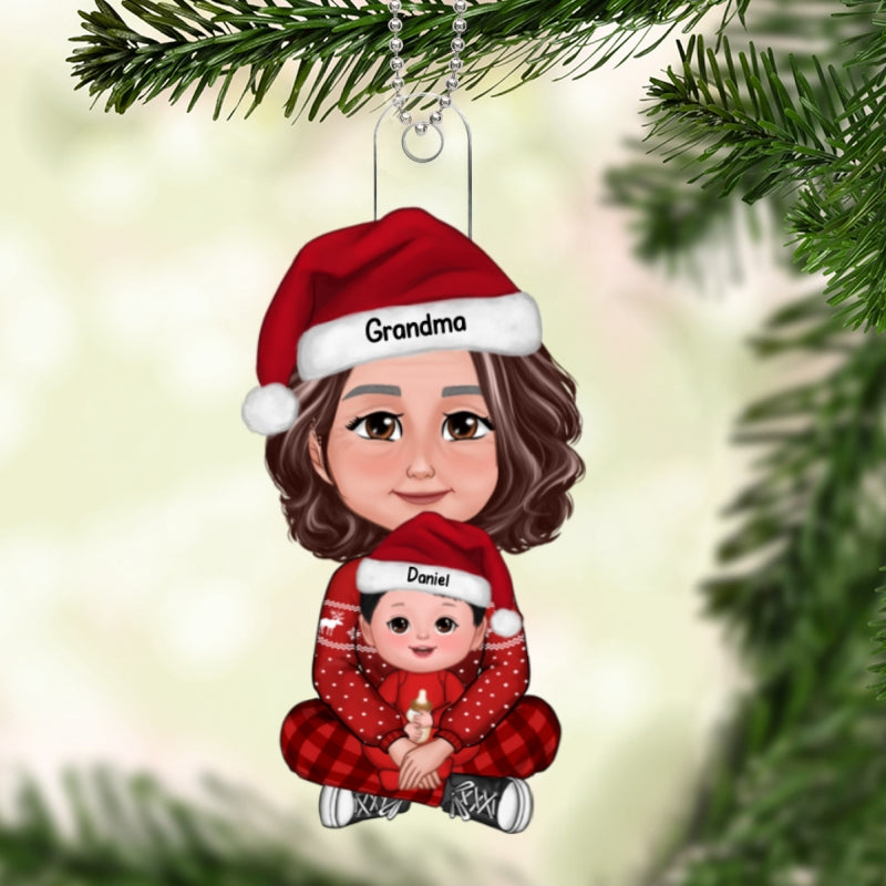 Baby Sitting In Grandma Mom Lap Crossed Leg Christmas Gift Personalized Acrylic Ornament-Baby's First Christmas-Personalized Gift For Grandma