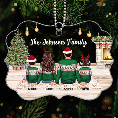 Family Back View Wearing Ugly Sweater In House Personalized Acrylic Ornament