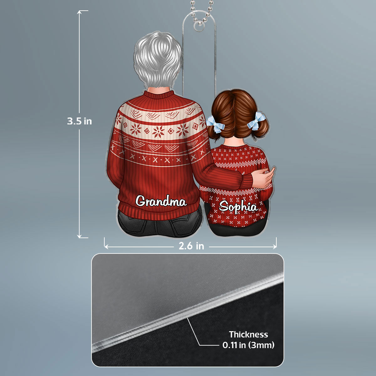 Christmas Back View Grandma & Grandkid Gift For Granddaughter Grandson Personalized Acrylic Ornament