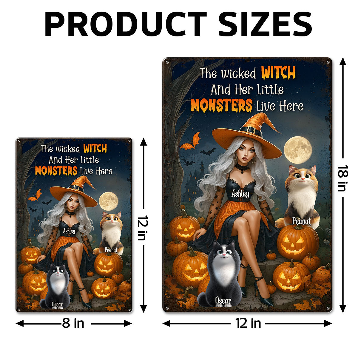 The Wicked Witch and Her Little Monster Live Here Personalized Metal Sign, Halloween Decor for Cat Lovers