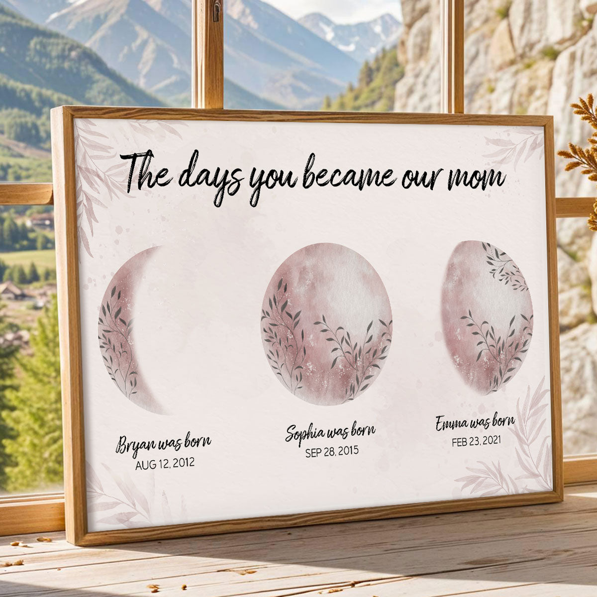 Mom We Love You To The Moon And Back Custom Floral Moon Phase Personalized Poster, Birthday Gift, Gift For Mom, Grandma