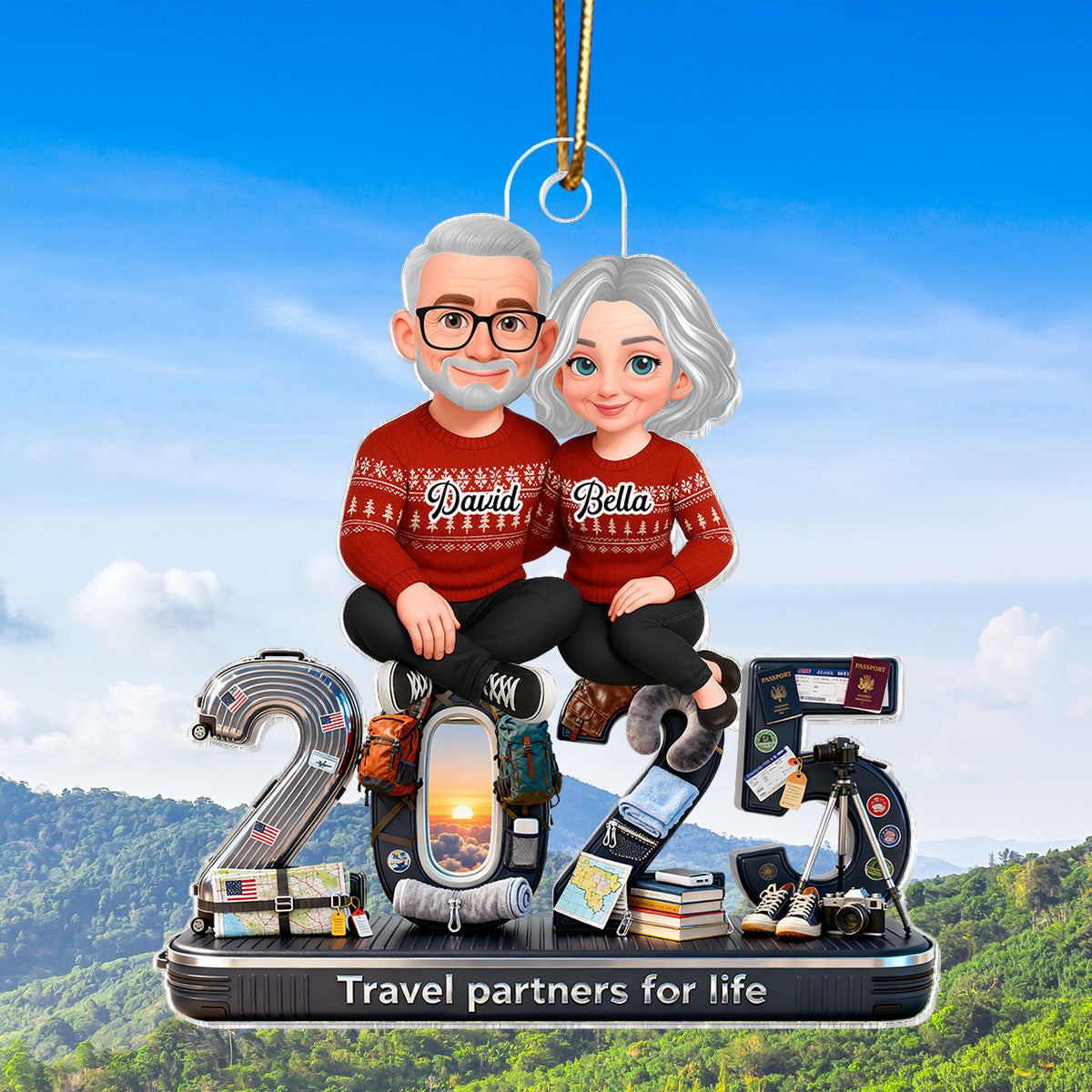 3D Effect Couple Travel Partners For Life Signature Symbols Christmas - Personalized Acrylic Ornament - Gift For Traveling Couple, Gift For Him, For Her