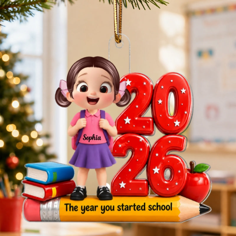 The Year You Started School 2D Flat - Personalized Acrylic Ornament - Christmas Keepsake for Kids