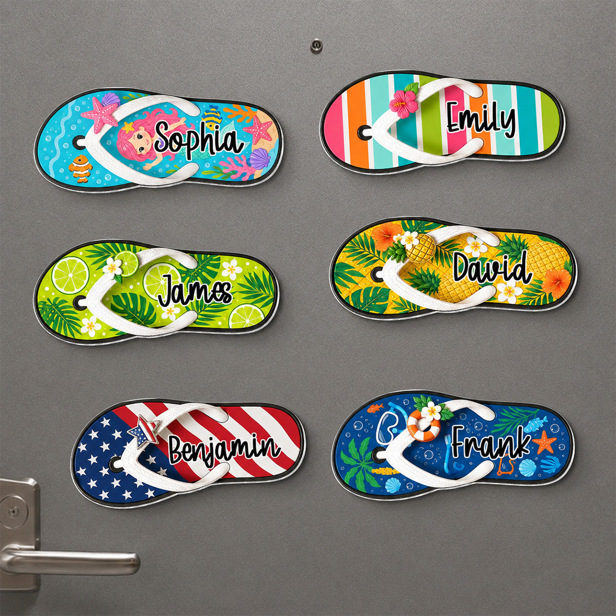 Family Cruise Flip Flop Custom Name 2D Flat - Personalized Cruise Cabin Door Magnet - Family Cruise Trip Decoration