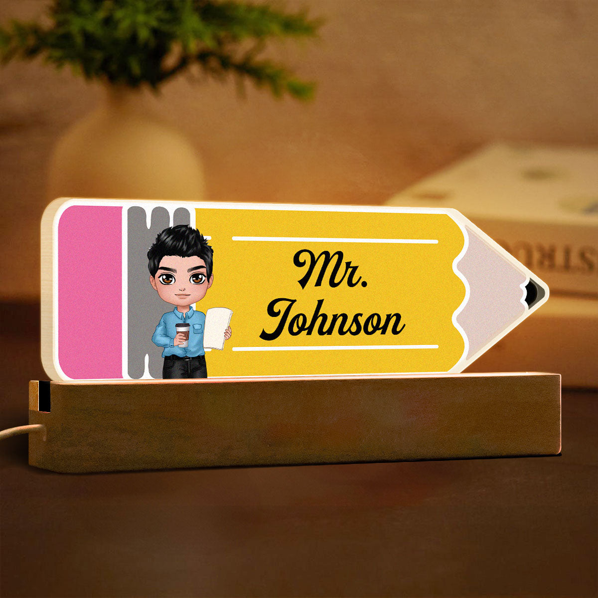 Doll Teacher Pencil Shaped Personalized Acrylic LED Night
