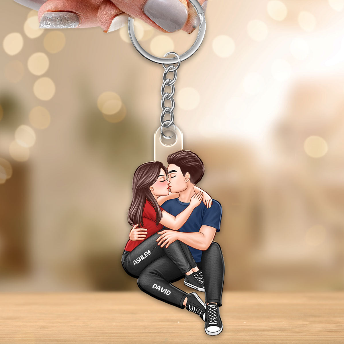 Couple Sitting Kissing Personalized Acrylic Keychain
