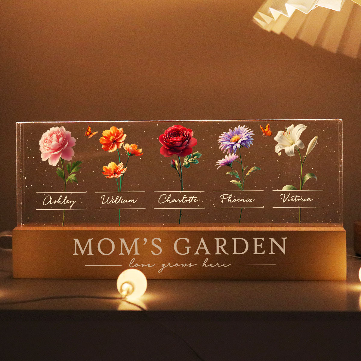 Mom's Garden 3D Effect Birth Month Flower Personalized Acrylic Block LED Night Light, Heartfelt 2025 Gift For Mom, Grandma