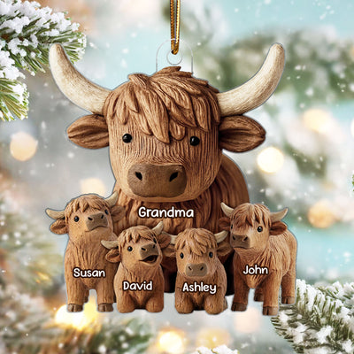 Grandma And Grandkids Faux Wood - Personalized Acrylic Ornament - Heartwarming Christmas Gift For Grandma, For Family