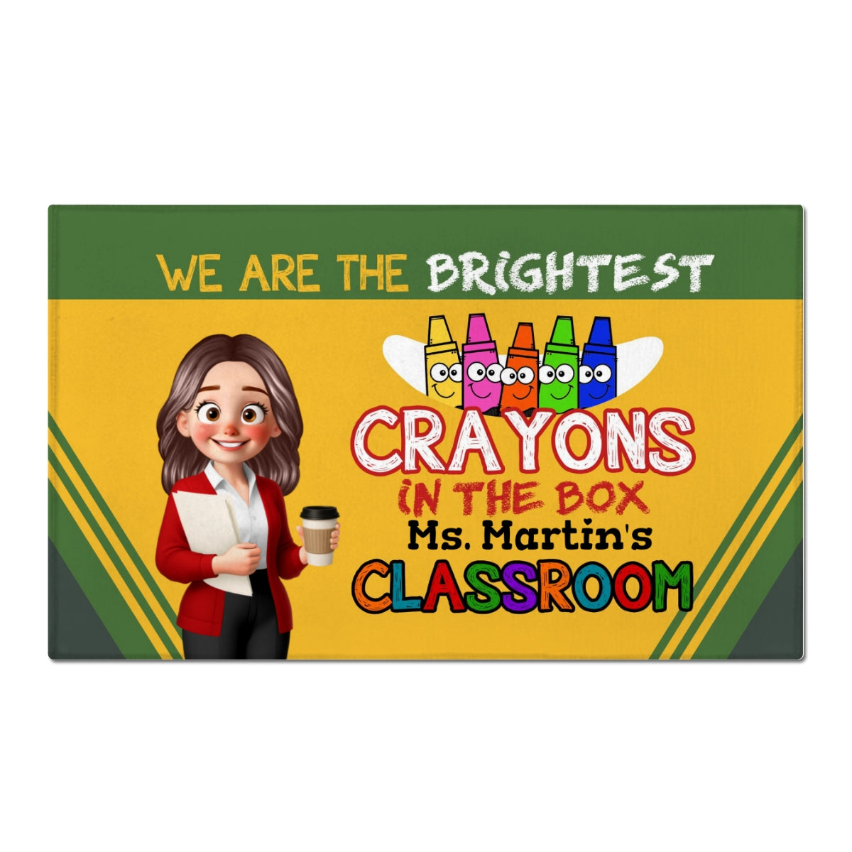 Crayon Box We're The Brightest Crayons Cute Cartoon Teacher Personalized Doormat