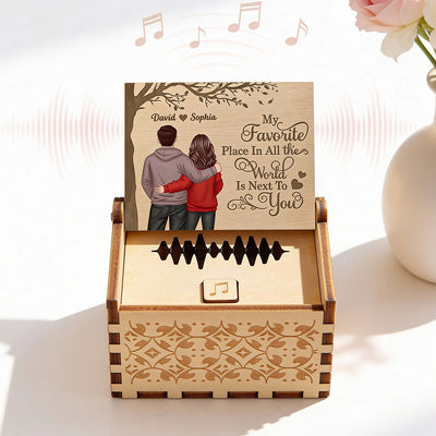 Favorite Place In The World Couple Standing Back View - Personalized Wooden Music Box - Valentine's Day Gift For Him, Gift For Her