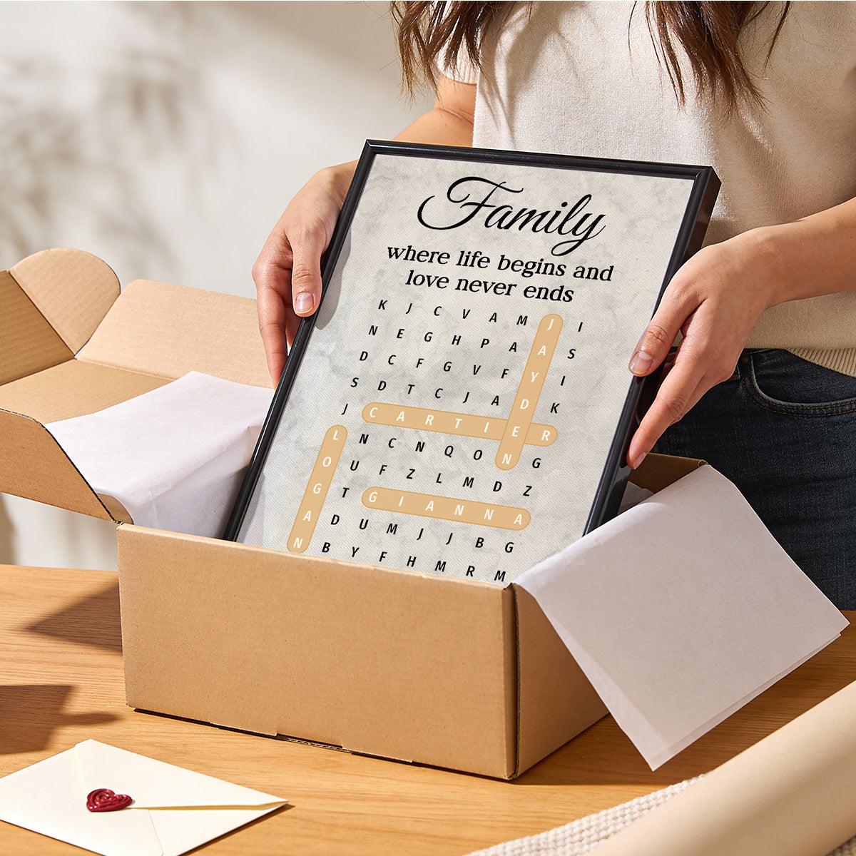 Family Where Life Begins And Love Never Ends Word Search Puzzle - Personalized Poster - Gift for Mom, Dad, Grandparents