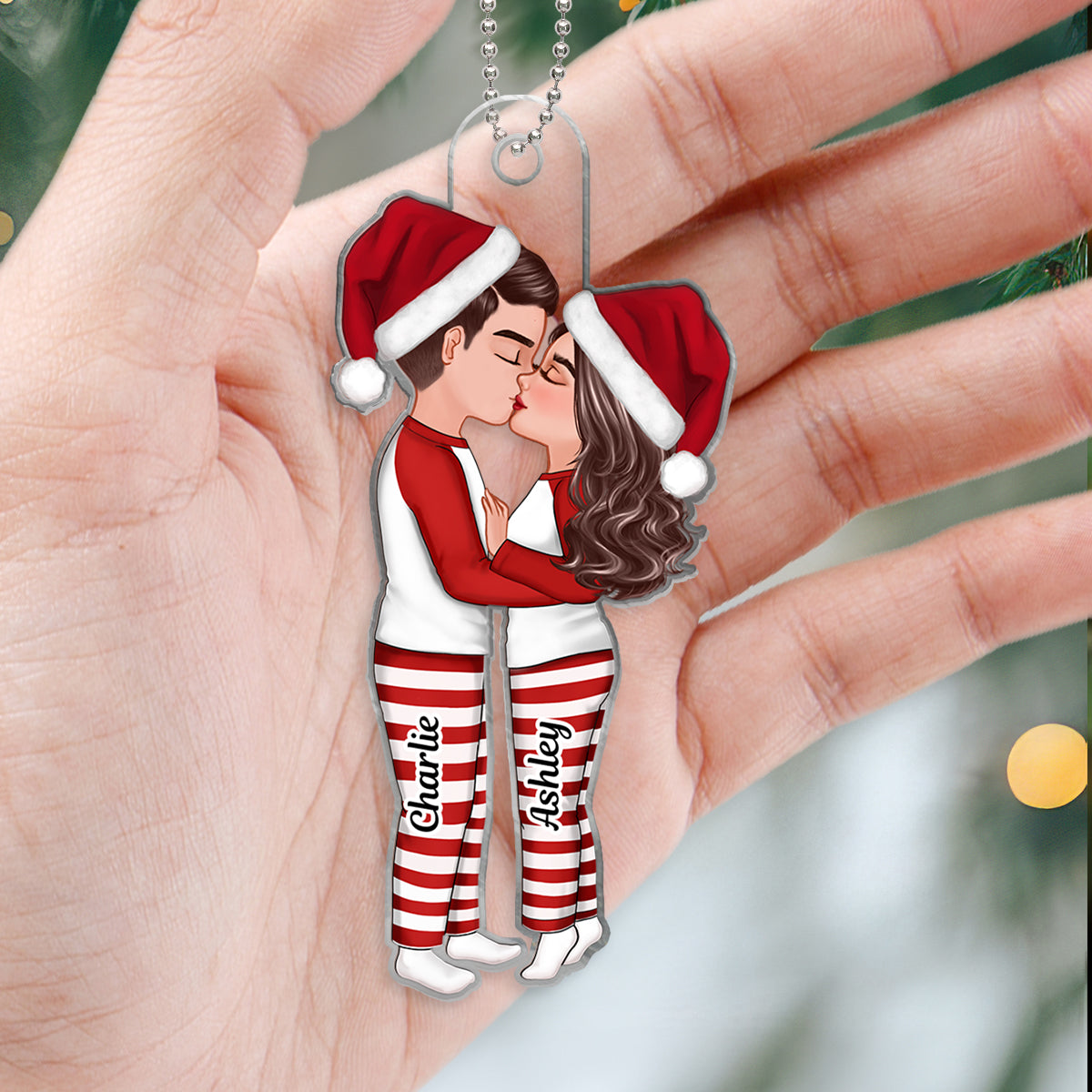Pajamas Doll Couple Kissing Christmas Gift Personalized Acrylic Ornament