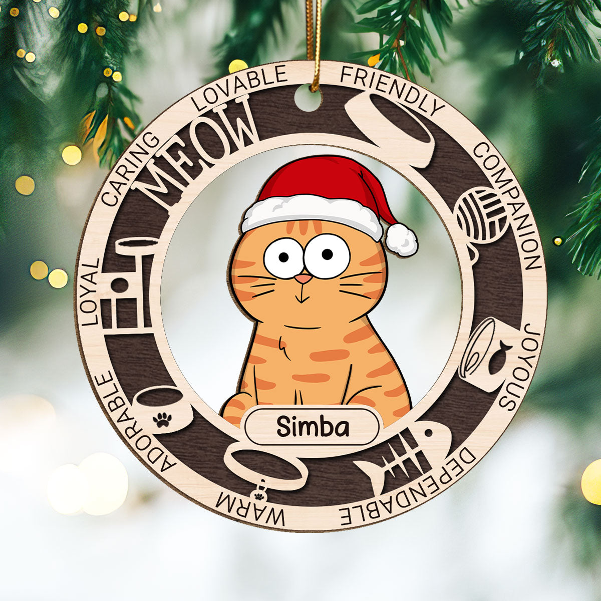 Lovable Friendly Companion Funny Cat Personalized Wooden Ornament
