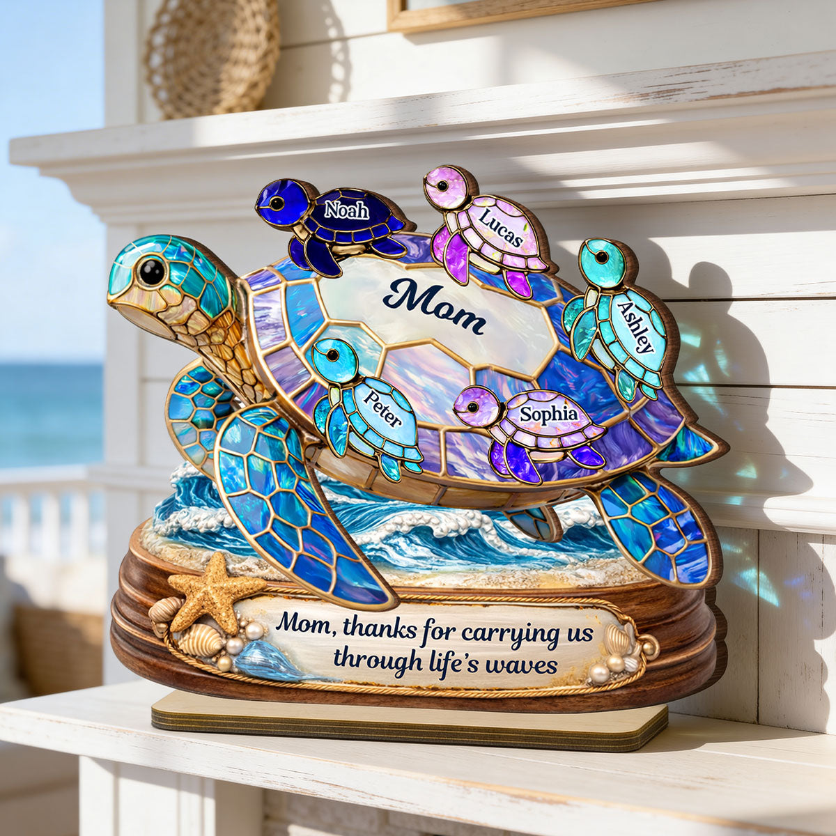 Thanks for Carrying us Through Life's Waves - Personalized 2-Layered Wooden Plaque - Heartfelt Mother's Day Gift for Mom, Wife