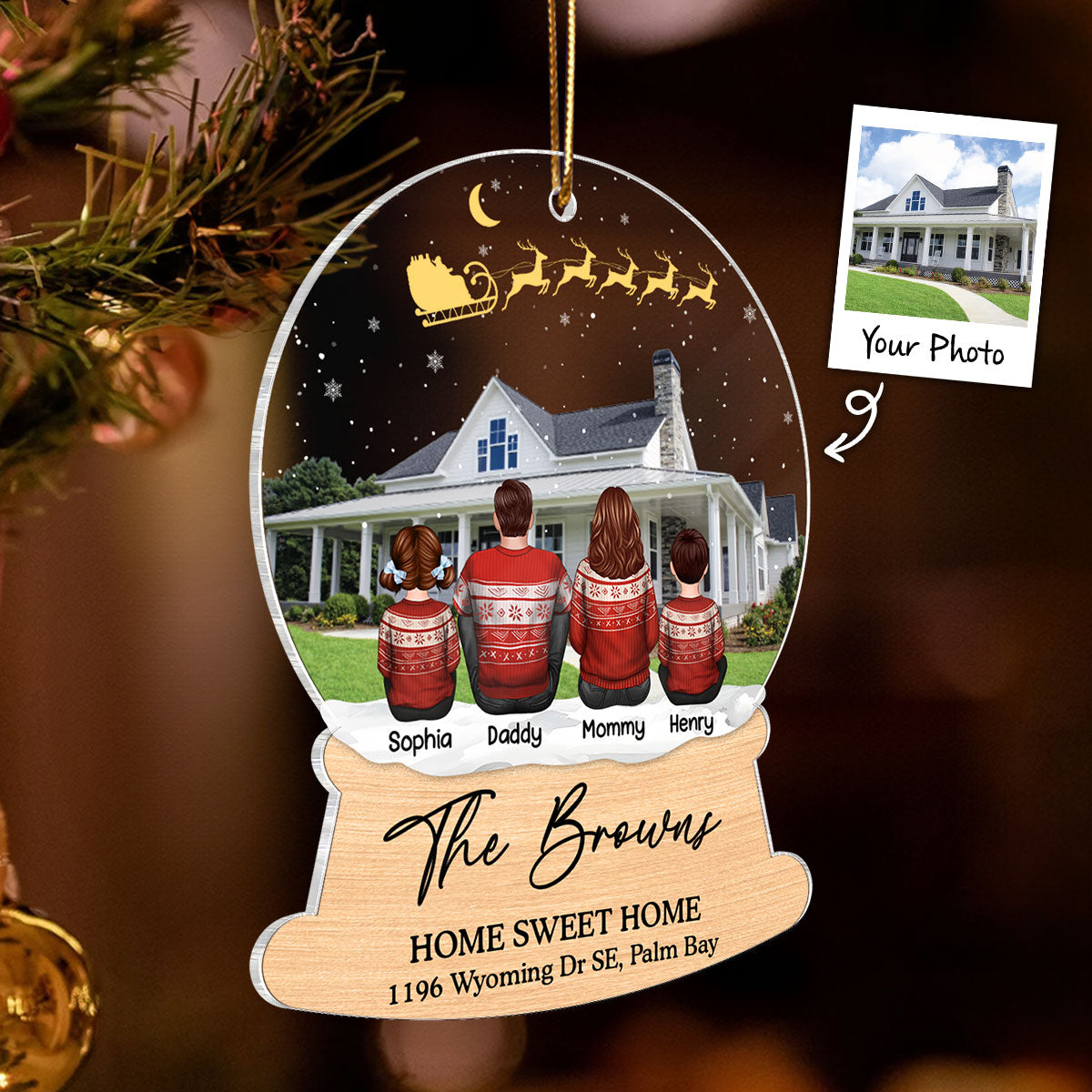 Custom Christmas Family Portrait with House Personalized Acrylic Ornament, House Warming Gift