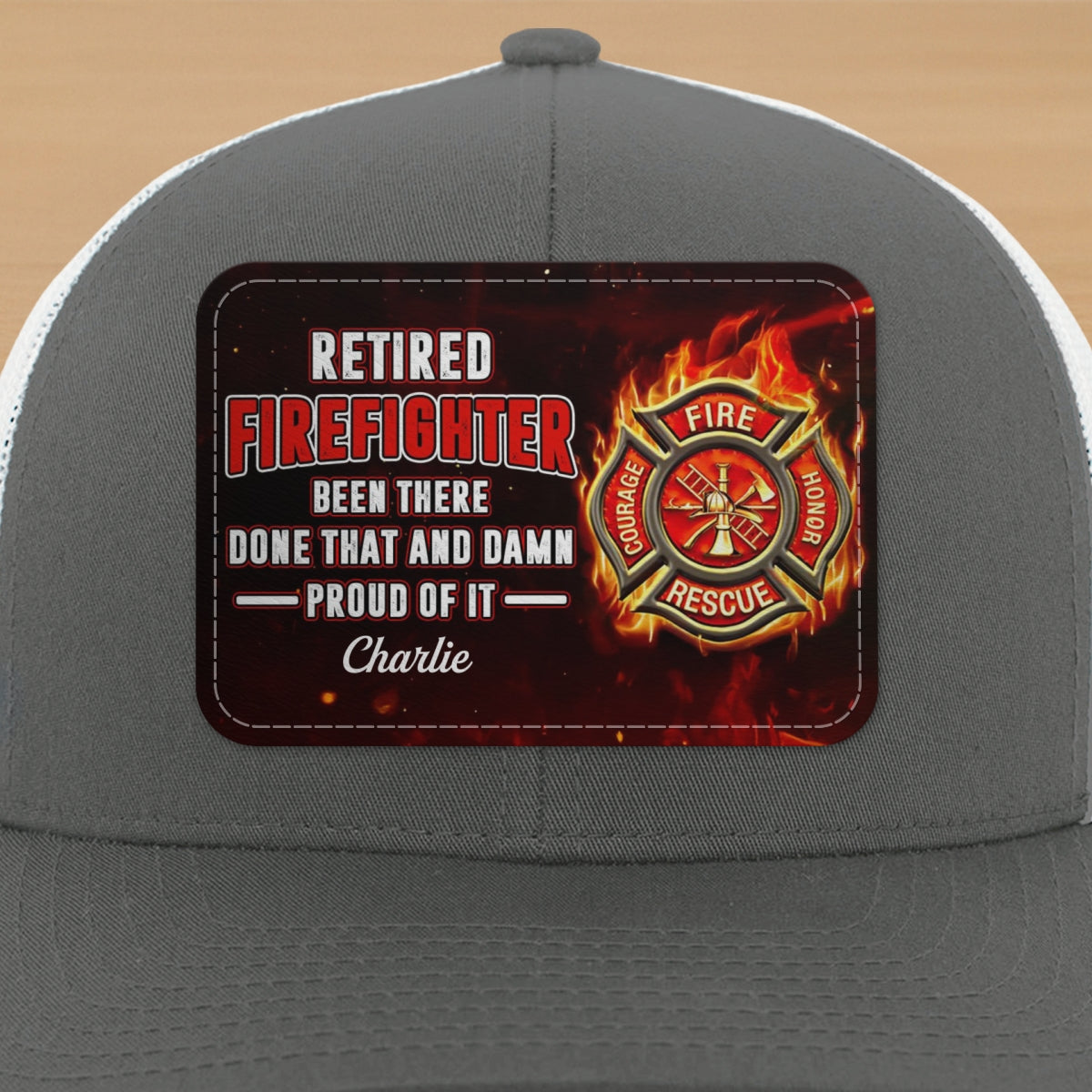 Retired Firefighter Proud Of It Gift For Dad Grandpa Personalized Leather Patch Hat