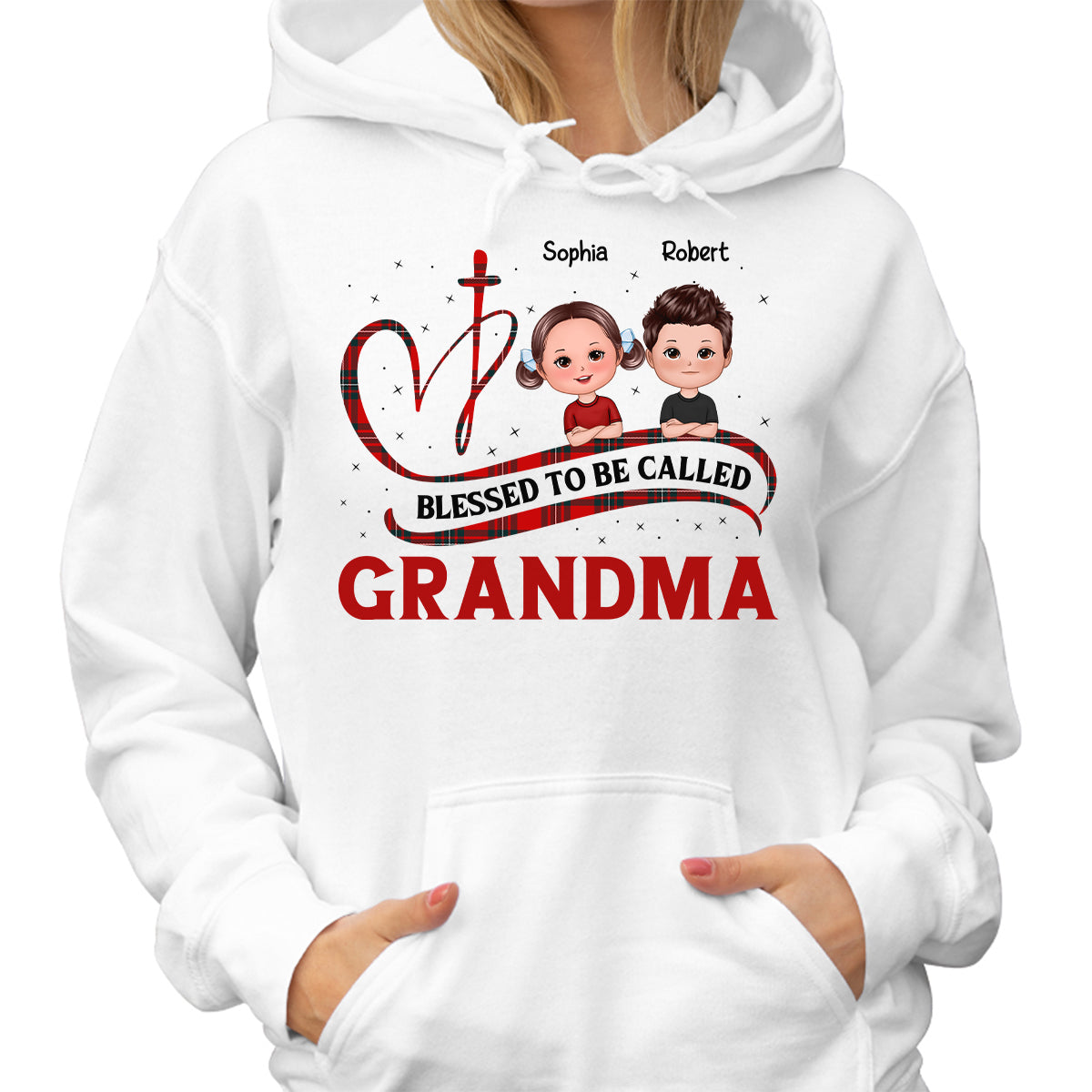 Blessed To Be Called Grandma Red Checkered Cute Doll Kids Personalized Shirt