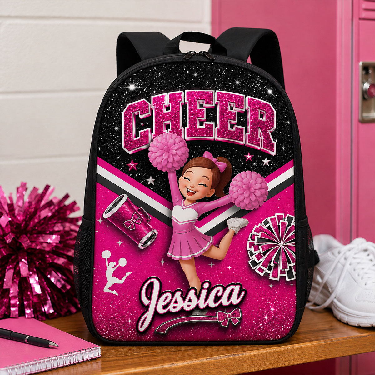 Custom Cheerleader with Name - Personalized Backpack - Back to School Gift for Daughter, Granddaughter