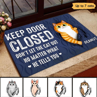 Keep Door Closed Fluffy Cat Tearing Personalized Doormat - Gift For Cat Lovers