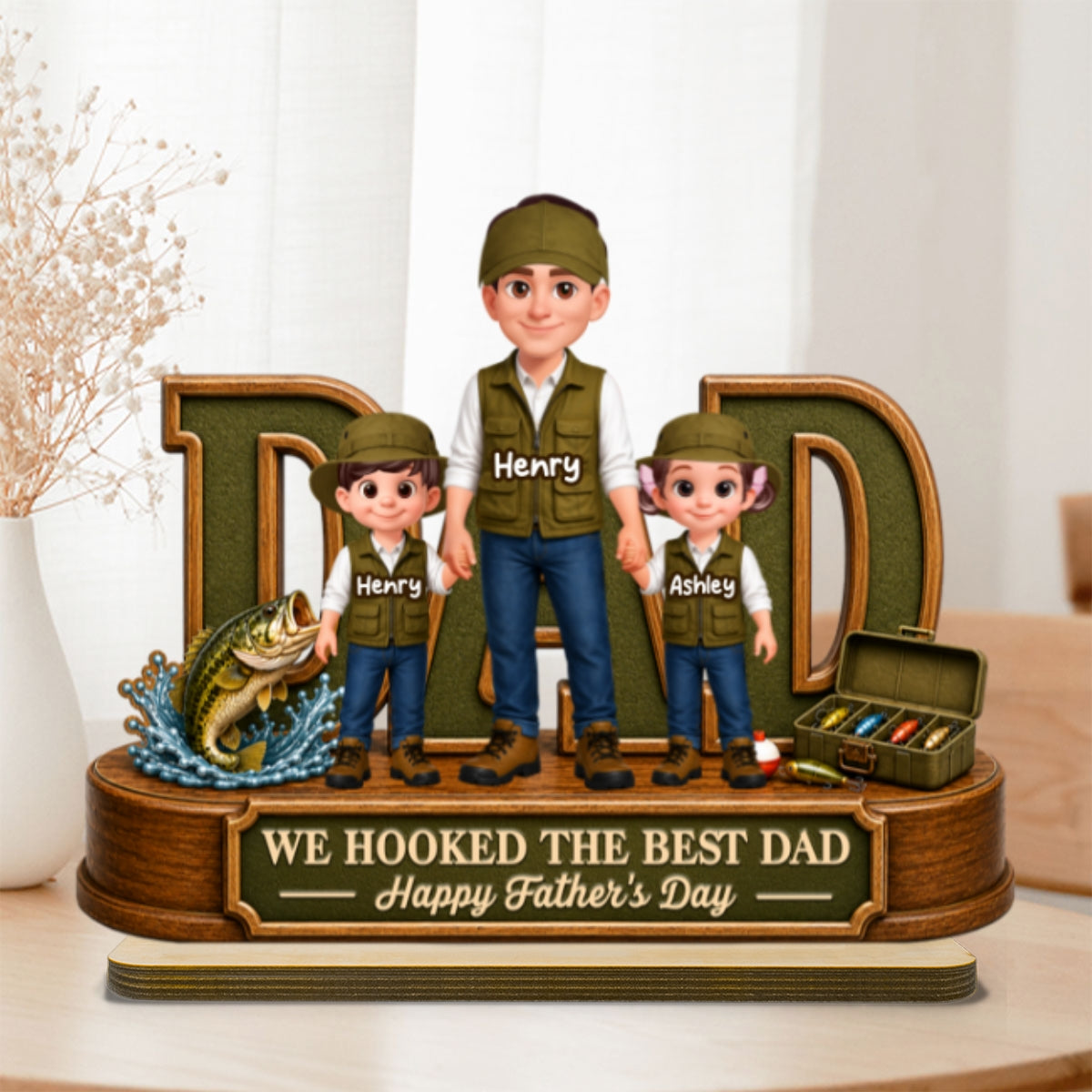 We Hooked The Best Dad Fishing Dad - Personalized 2-Layered Wooden Plaque - Father's Day Gift For Fishing Dad, Fishing Lovers