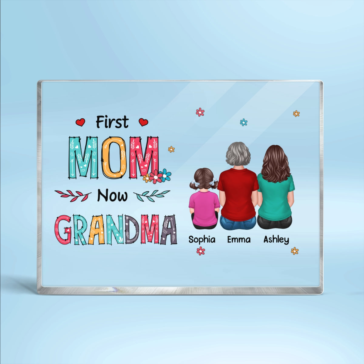 First Mom Now Grandma Back View Woman And Kids Personalized Rectangle Acrylic Block Plaque