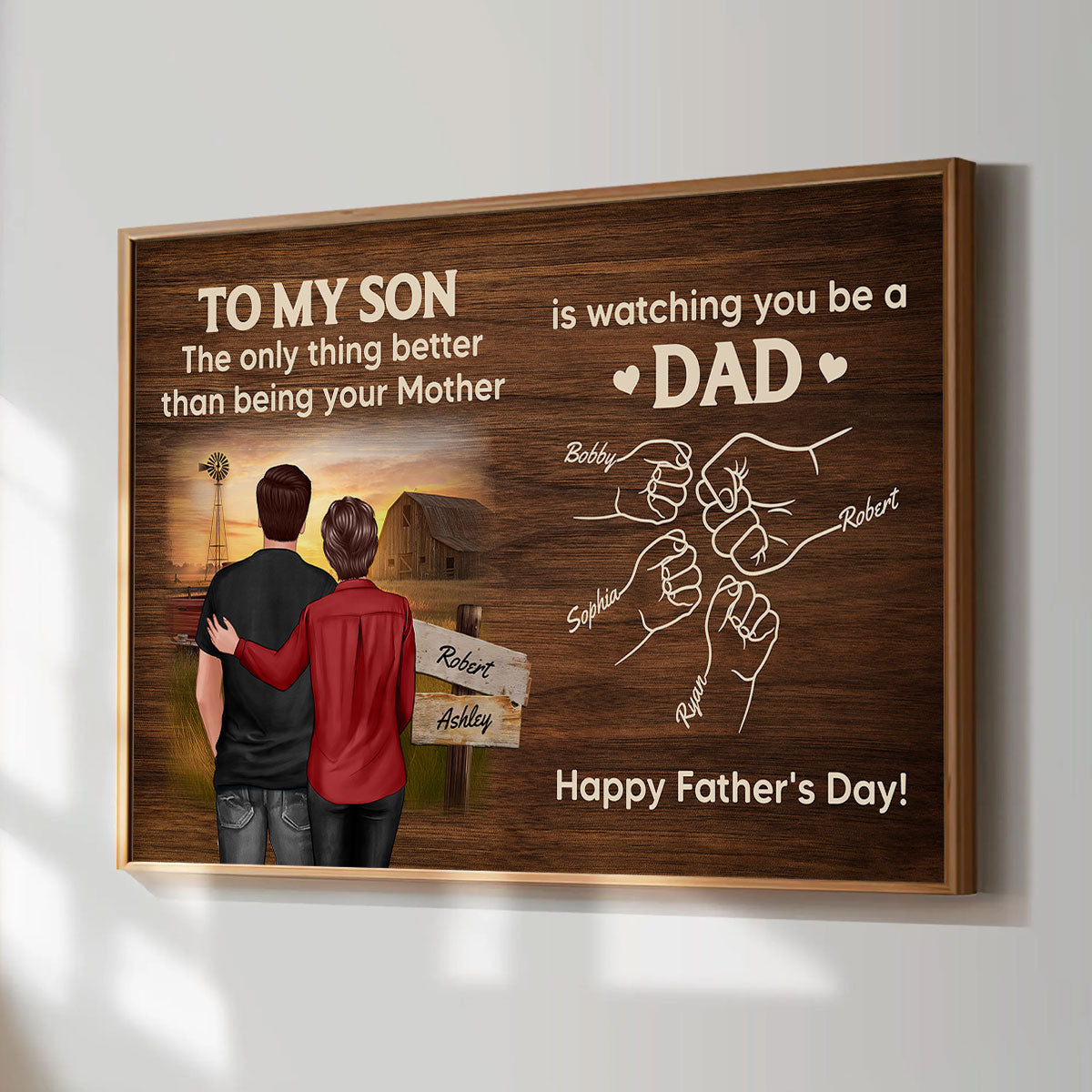 From Mom Dad To Son Watching You Be A Dad Farmhouse Fist Bump Personalized Poster, Gift For Son