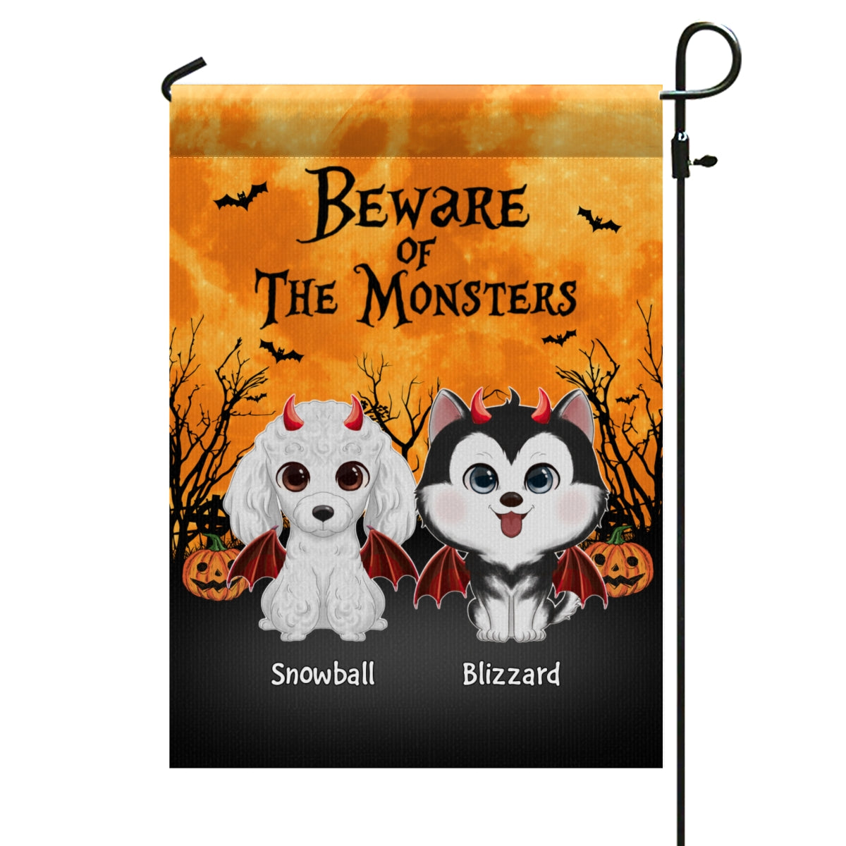 Halloween Theme Beware Of The Monsters Dogs - Personalized Garden Flag - Halloween Decor For Dog Lovers