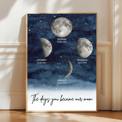 Starry Night Customize Birth Moon Phase The Day You Became Mom Personalized Poster, Heartfelt 2025 Gift