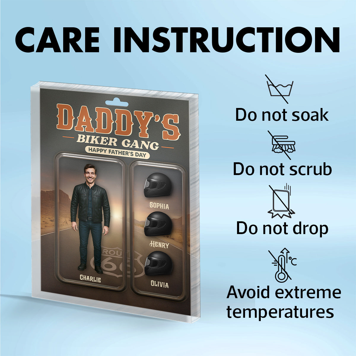 Daddy's Grandpa's Biker Gang Custom Figure 3D Effect Personalized Rectangle Flat Acrylic Block Plaque