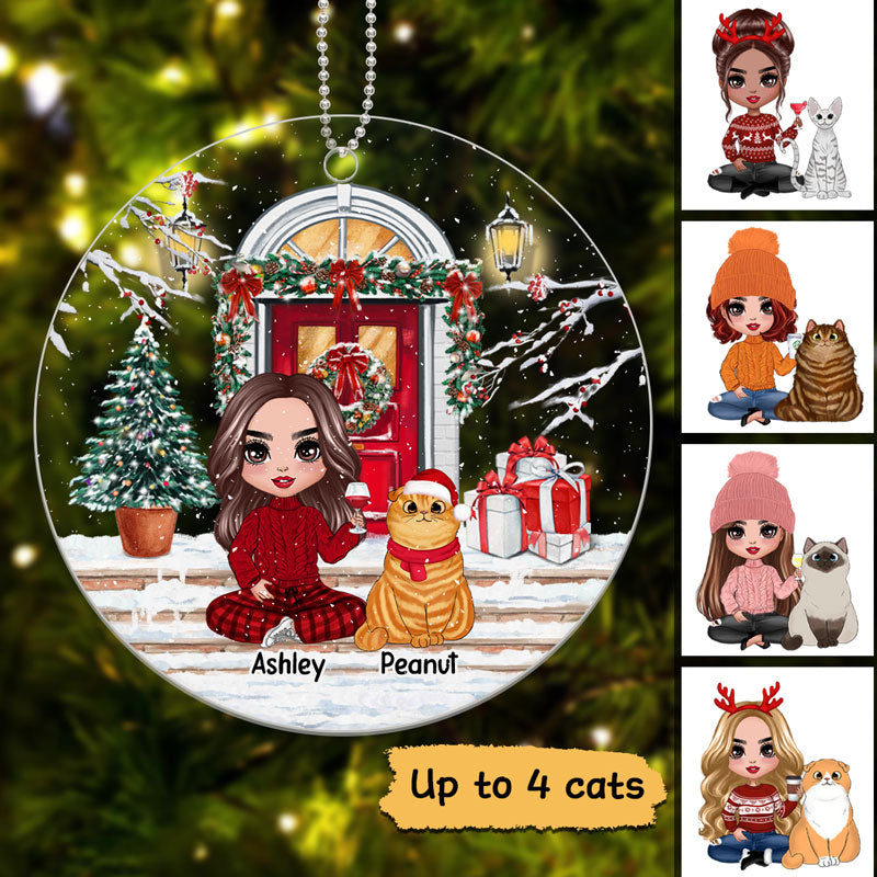 Cat Mom Christmas Front Porch Personalized Acrylic Ornament