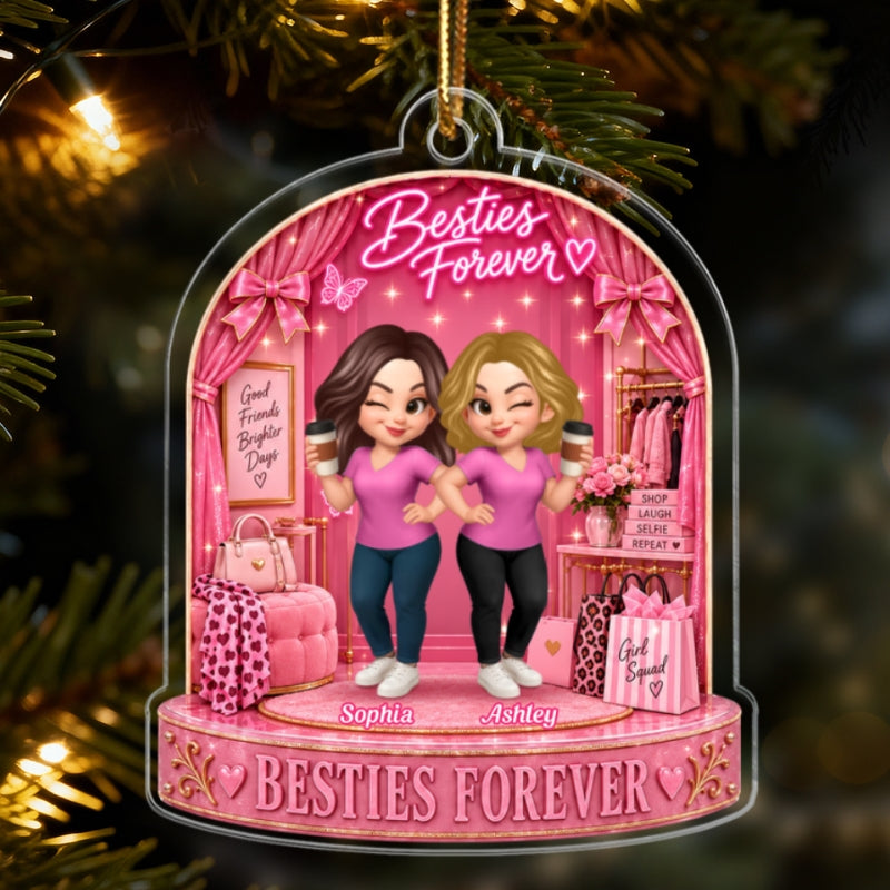 Besties Forever Pink Theme - Personalized Acrylic Ornament - Gift For Besties