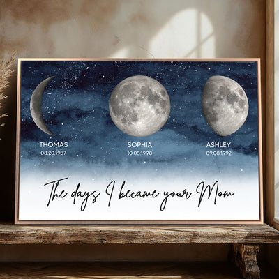 Starry Night The Days I Became A Mom Custom Birth Moon Phase - Personalized Poster - Unique Mother's Day Gift For Mom, Wife, Grandma