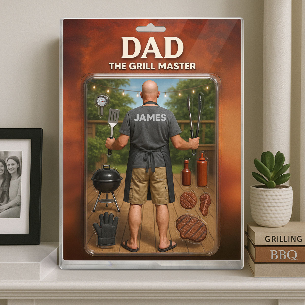 3D Effect Grilling Dad Custom Figure Personalized Flat Rectangle Acrylic Block, Gift For Dad