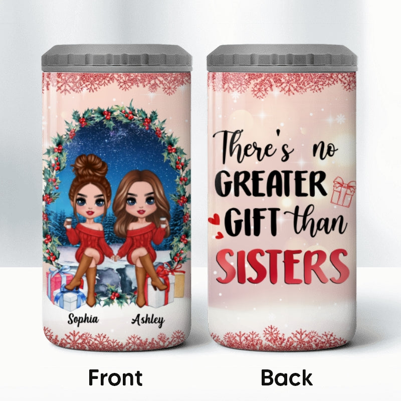 Doll Besties Sisters Sitting In Wreath Personalized 4 In 1 Can Cooler