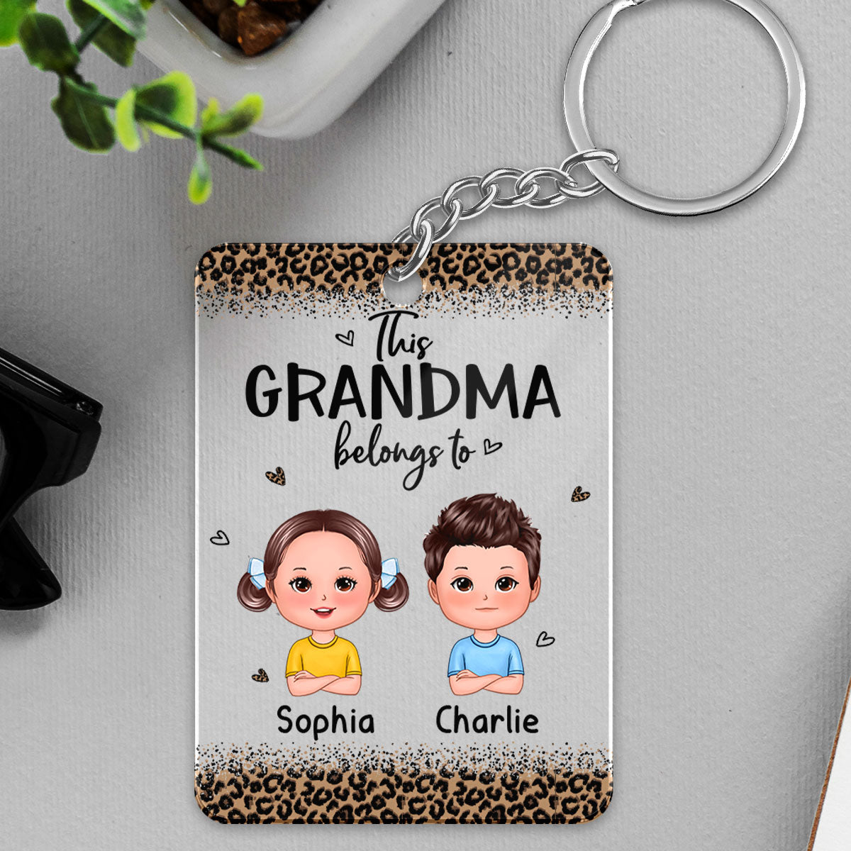 Leopard This Grandma Mom Auntie Belongs To Doll Kids Personalized Acrylic Keychain